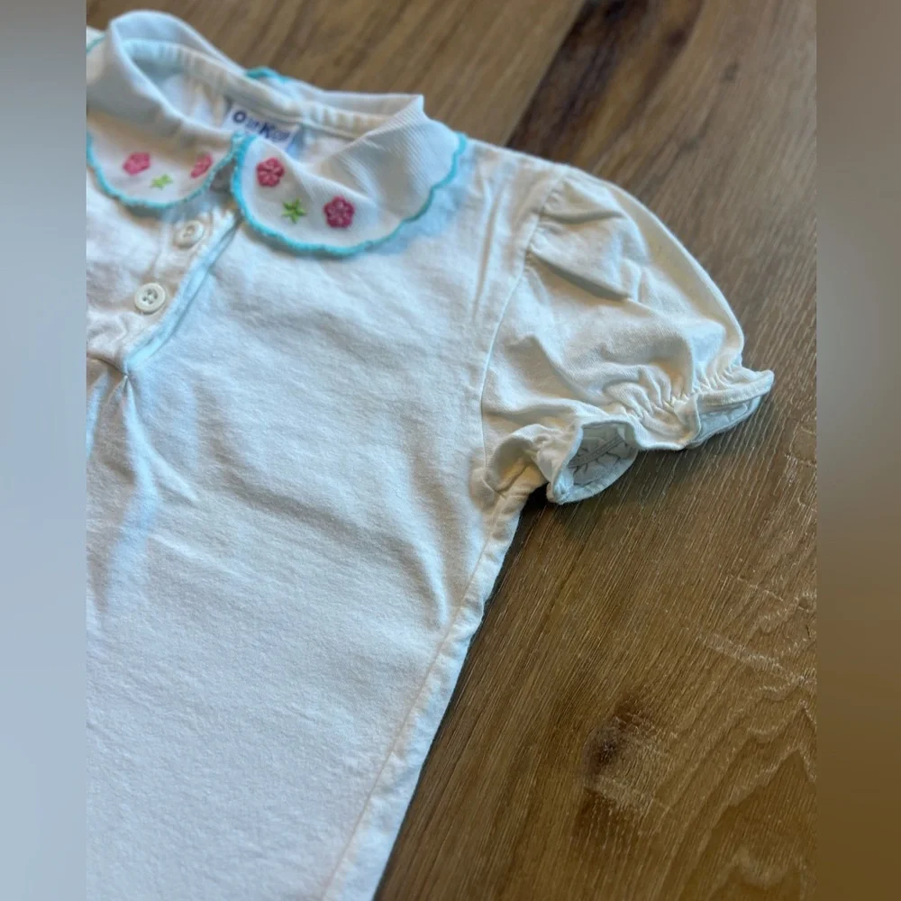 OshKosh B’gosh Embroidered Collar Puff Sleeve Top Shirt Size 4T Vintage Charm
